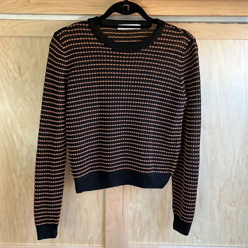 Zara long sleeved slightly sheer knit sweater. Copper and black. Size M.